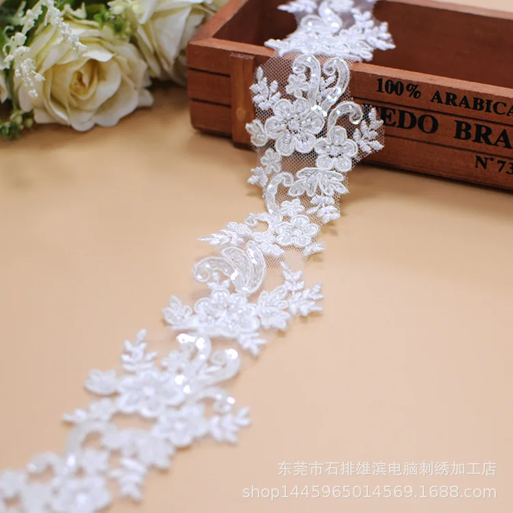 5 Yards 6cm di larghezza paillettes perline Cording tessuto fiore Venise venezia pizzo Trim Applique cucito artigianale per abiti da sposa sposa