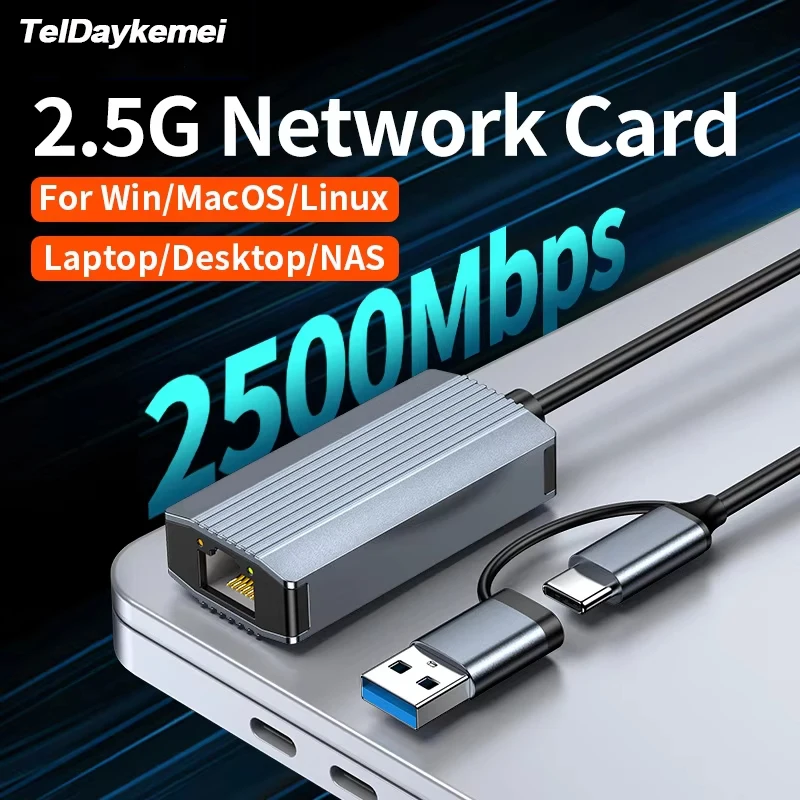 USB 3.0 & Type C to Rj45 Network Card 2.5G Ethernet Adapter 2500Mbps for Laptop PC NAS Server Windows Mac OS Internet