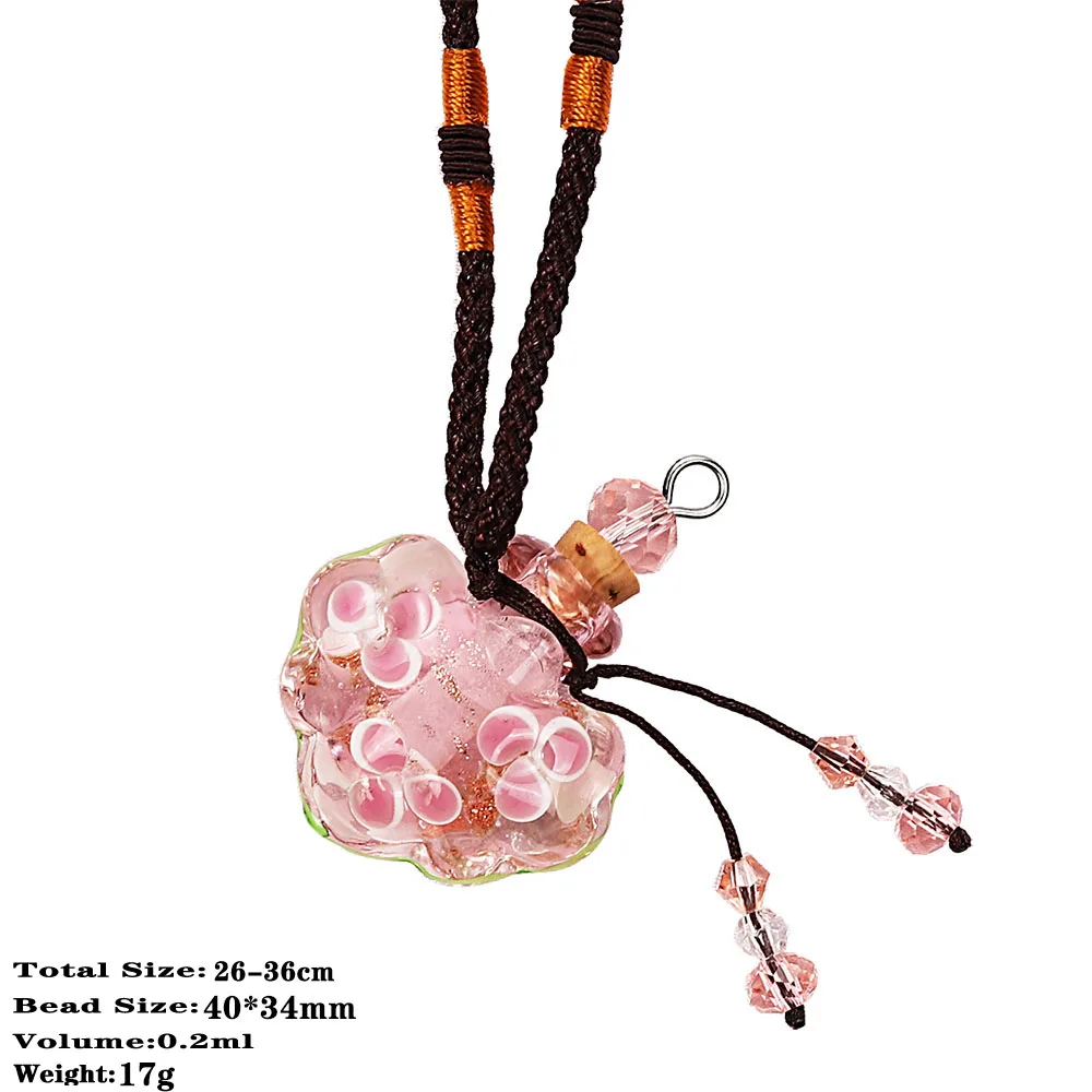 Qianbei Car Flower Heart Handmade Murano Lampwok Glass Aqua Crystal Rhinestone Perfume Bottle Pendants Women Ropes Necklaces