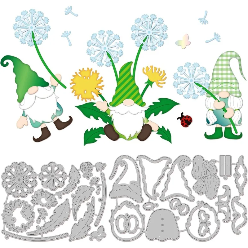 Gnome Metal Die Cuts Dandelion Cut Dies Metal Stencils for DIY Scrapbooking Cards St Patrick's Day Metal Cutting Die