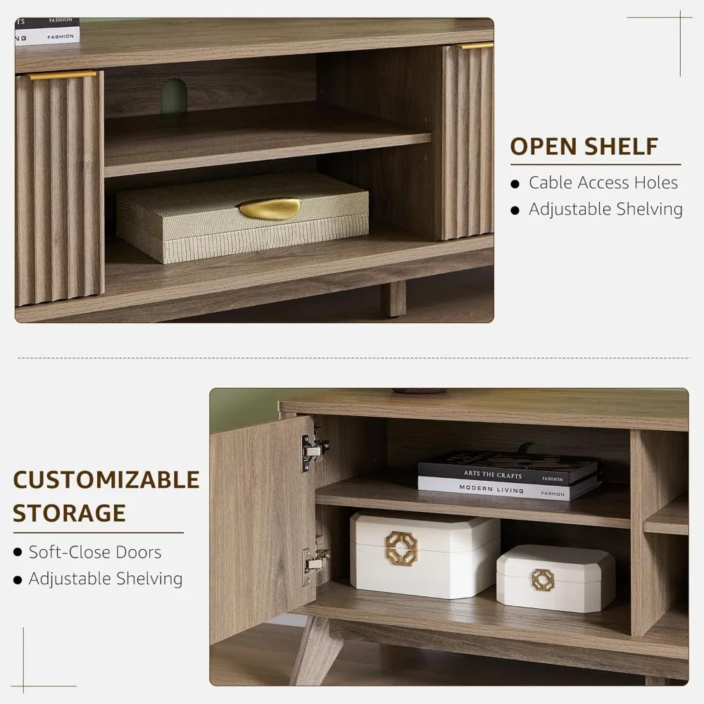 حامل تلفزيون حديث من منتصف القرن: 70 مركز ترفيهي مخدد مع أبواب إغلاق ناعمة لغرفة المعيشة #4