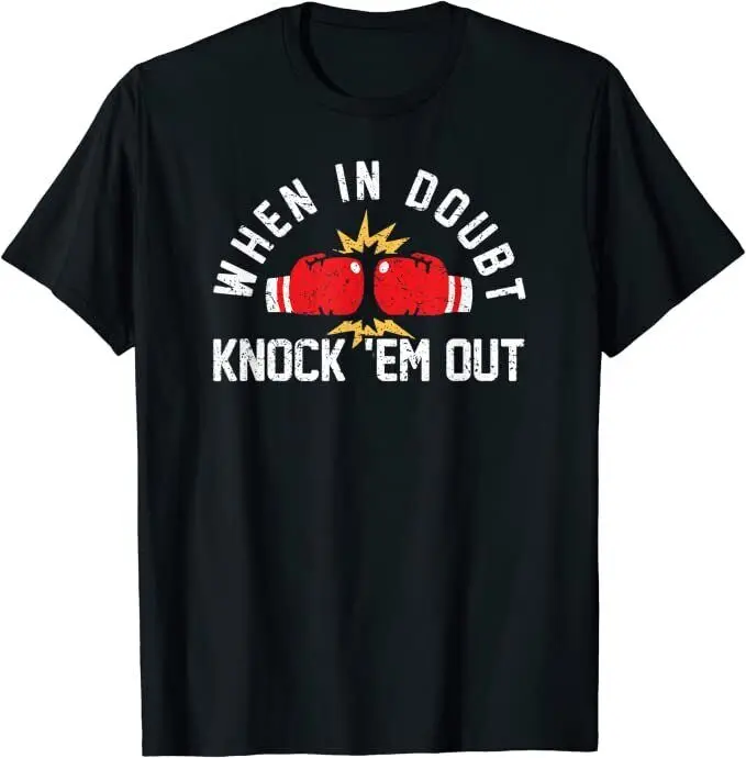 When In Doubt Knock 'em Out Boxing KO Fighting Champ T-Shirt Anime Pattern Y2K Summer Brand