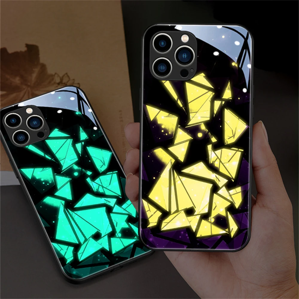 شظايا زجاجية جميلة تصميم زجاج مضيء LED دعوة تضيء فلاش جراب هاتف غطاء آيفون 16 E 15 14 13 12 11 برو ماكس بلس