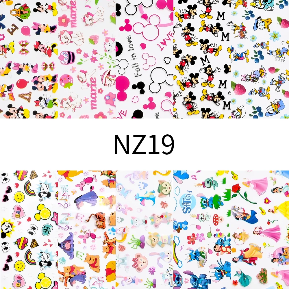10 롤 만화 미키 마우스 네일 전송 스티커 4*100cm 스티치 도널드 덕 위니 베어 귀여운 네일 전송 인쇄 슬라이더