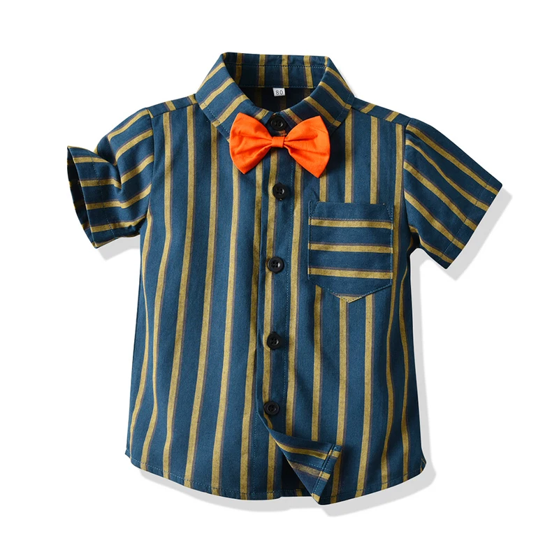 top and top Summer Kids Boys Gentleman Clothes Set Children Boys Casual Clothing Sets Short Sleeve Bowtie Shirt+Overalls Suits