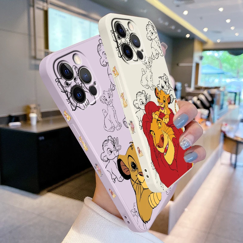 Lion King Disney Fashion Cute Liquid Left Rope For Apple iPhone 15 14 13 12 11 XS XR X 8 7 SE Pro Max Plus Mini Soft Phone Case