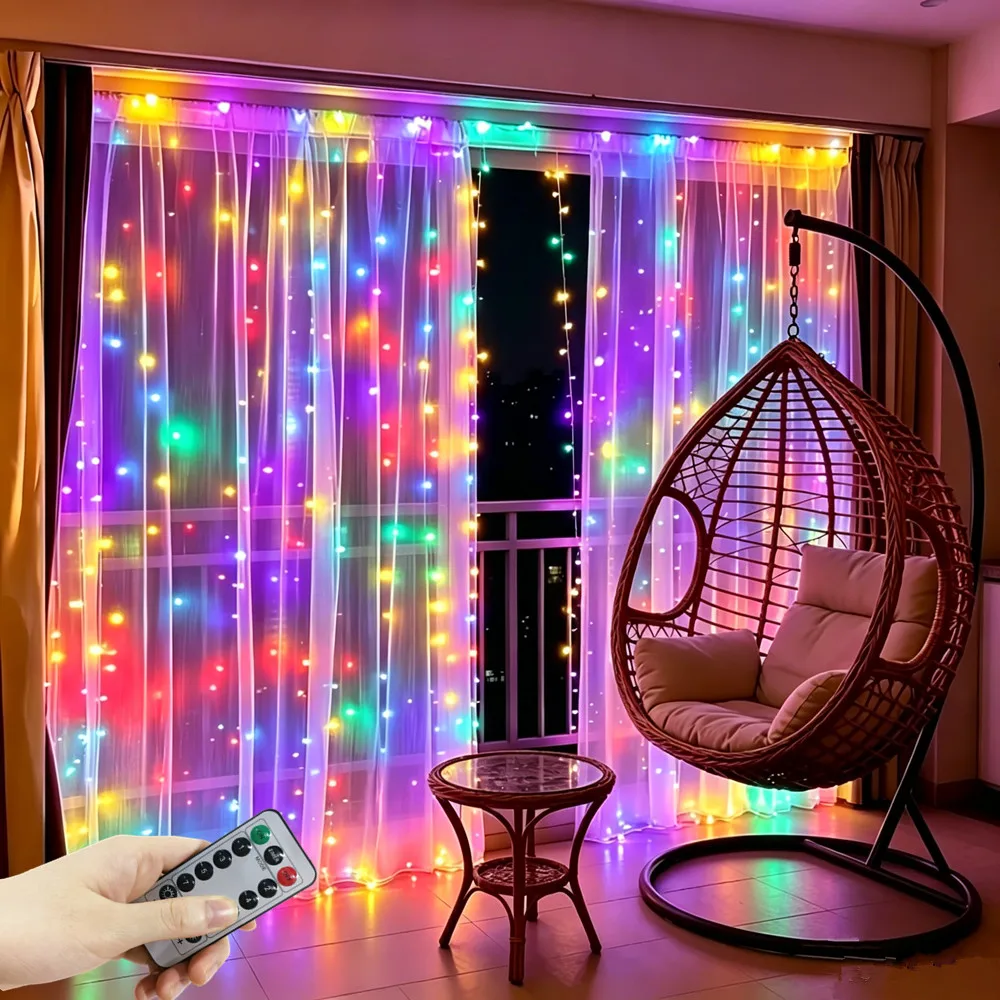 1pcs Remote Control LED Fairy Curtain Light String Christmas USB Lights with 8 Modes Bedroom Wedding Holiday New Year Decoration