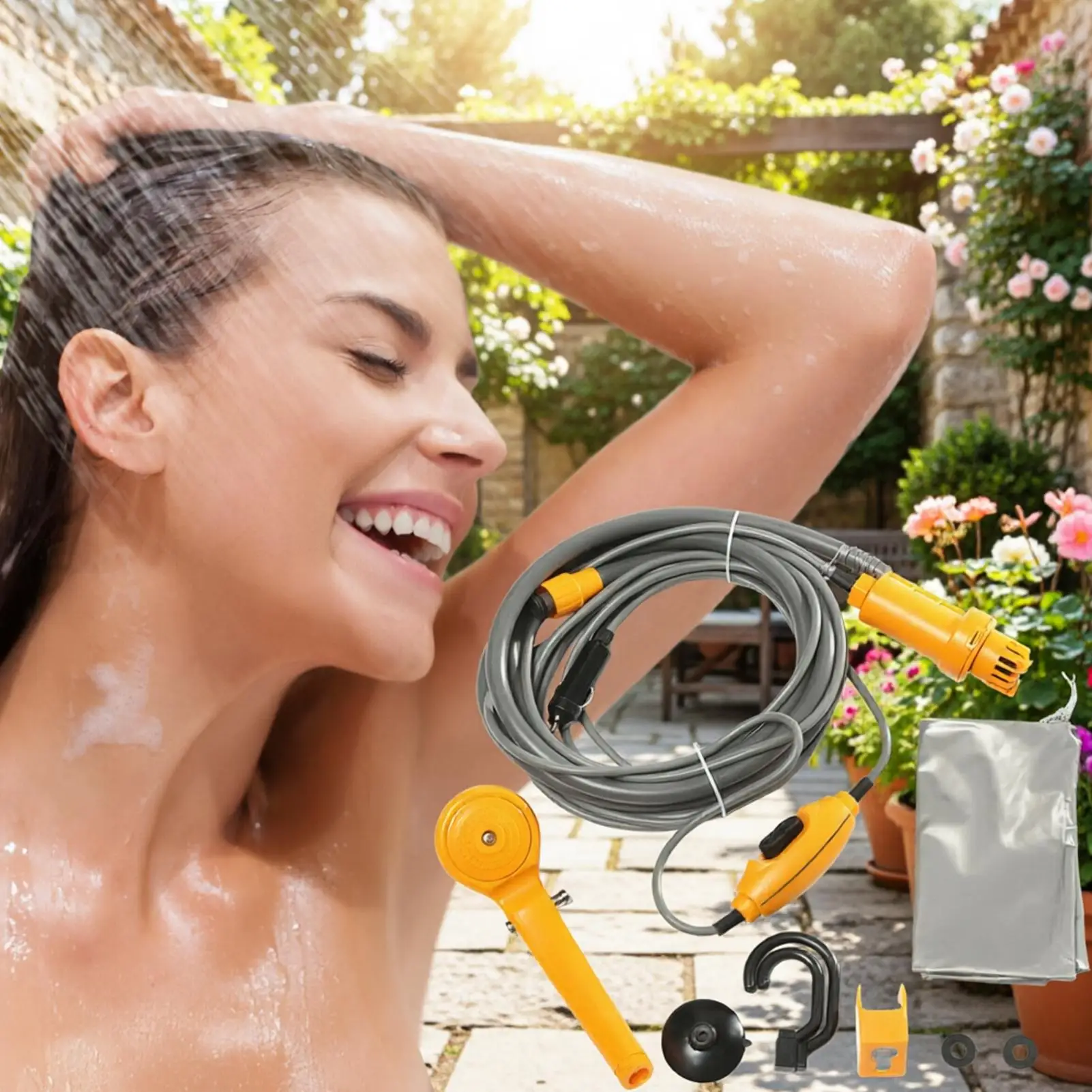 Portable Shower For Camping 12V Electric Portable Multifunctional Outdoor Car Wash Kit For Motorcycle RV Car Wash Hiking Beach