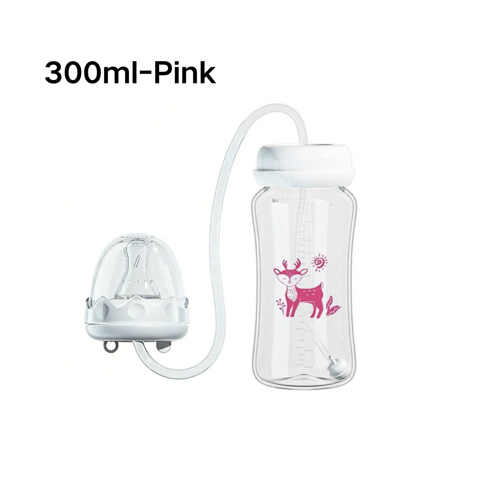 Mehrgrößen-Freihand-Babyflasche mit Strohhalm, Anti-Verschluck-Design, 150/240/300ml Optional, Freihändiges Nachtfüttern
