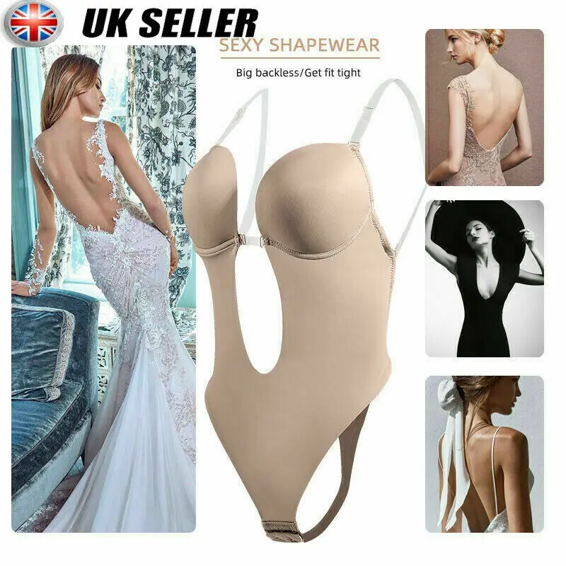 Sujetador de realce sin costuras con escote en U profundo para mujer, Tanga, vestido sin espalda, Body moldeador, vestido de fiesta, ropa interior, moldeador de cuerpo