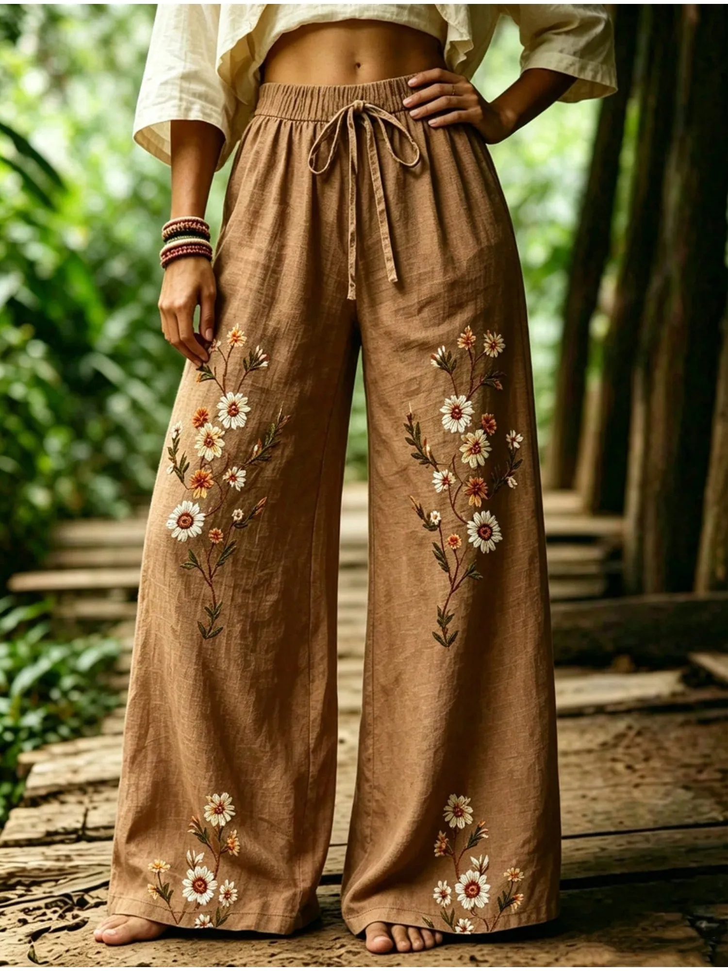 Women's Spring/Summer Bohemian Casual Vacation Style Printed Wide-Leg Pants