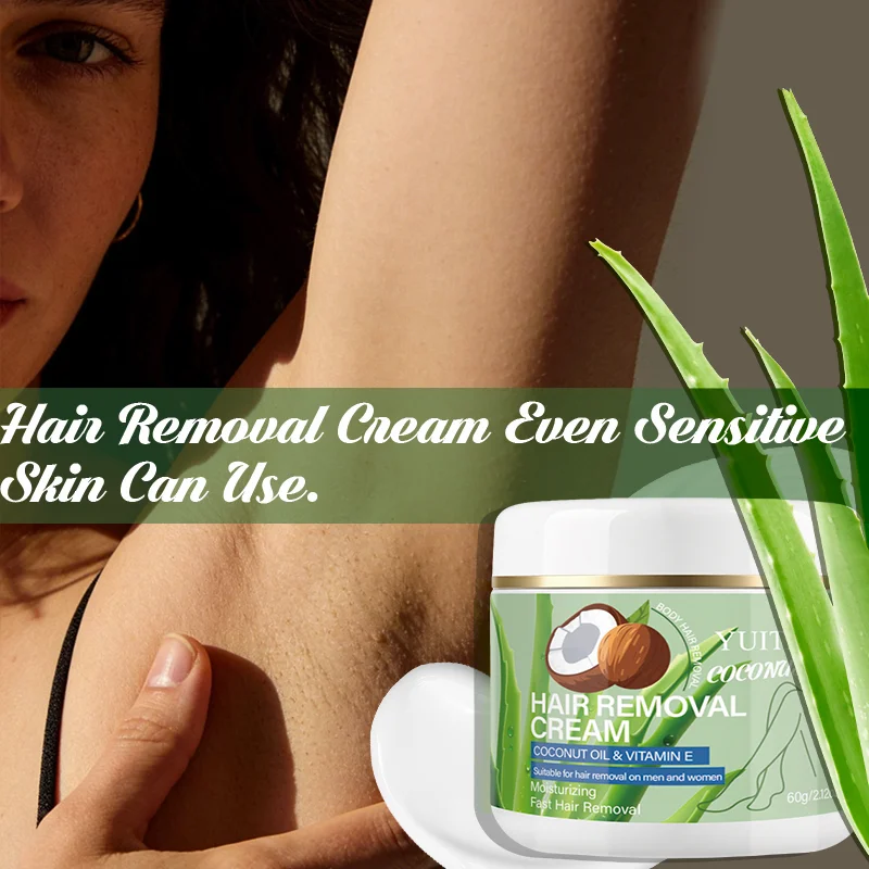 YUITIKUE Coconut Oil & Vitamin E Hair Removal Cream, 60g Fast Moisturizing Hair Removal Cream for Men and Women image 5