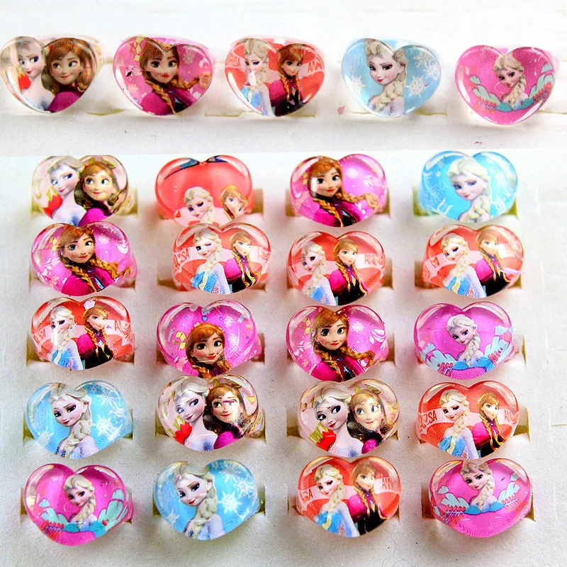 12 Stk/partij Disney Frozen Elsa Anna Prinses Ring Acryl Minnie Mouse Eenhoorn Kids Vinger Ringen Meisjes Verjaardag Geschenken Party Leveranties