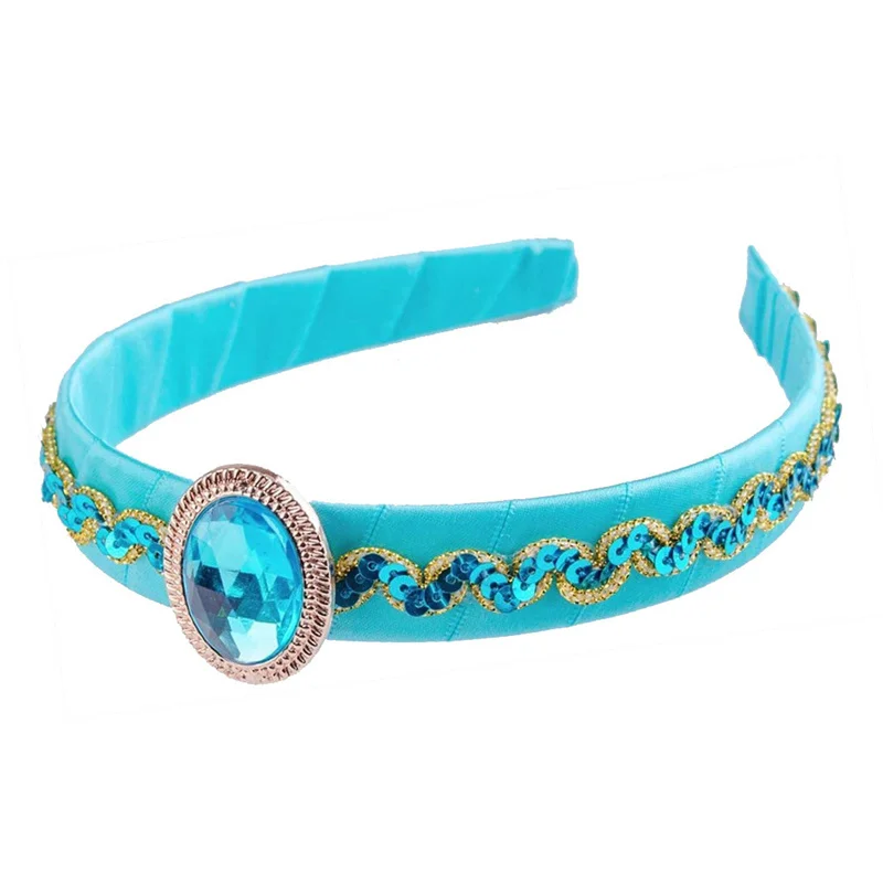 الفتيات الأميرة ياسمين ملحق حزب تيارا تاج قلادة أقراط قفازات مجموعة مصباح سحري الشعر الاصطناعية الاطفال الياسمين اللباس #3