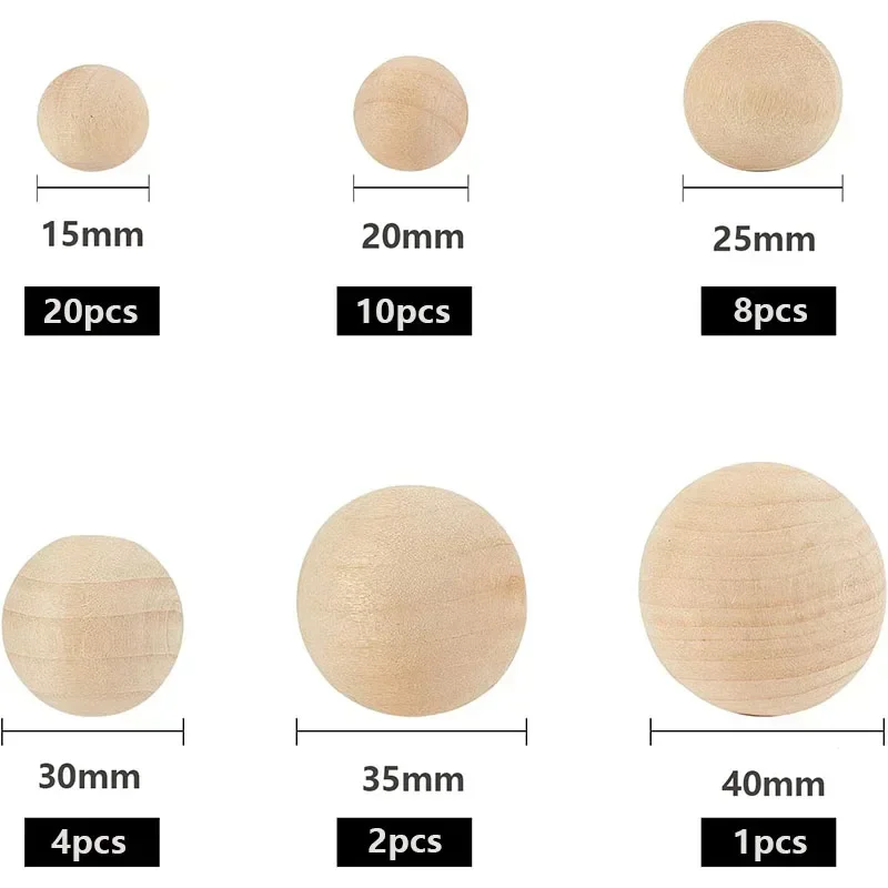 10-40mm Natural Circular Wooden Ball Unfinished Hardwood Craft Ball Decorative Wooden Ball Without Holes Suitable for Manual DIY