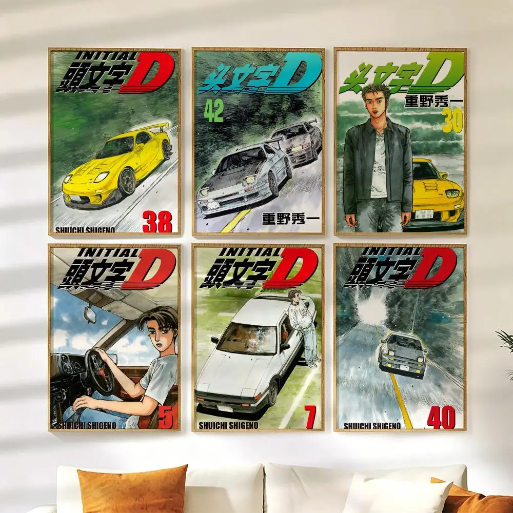 I-Initial D Poster Wall Stickers HD Painting Self Adhesive Art Decals for Bedroom Living Room Home Decor