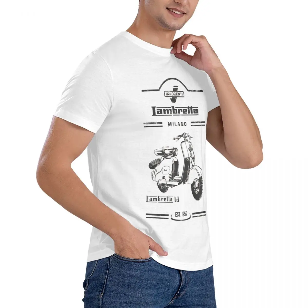 LD Vintage Scooter T-Shirt for Men Lambretta Hipster Pure Cotton Tee Shirt Round Collar Short Sleeve T Shirt New Arrival Clothes