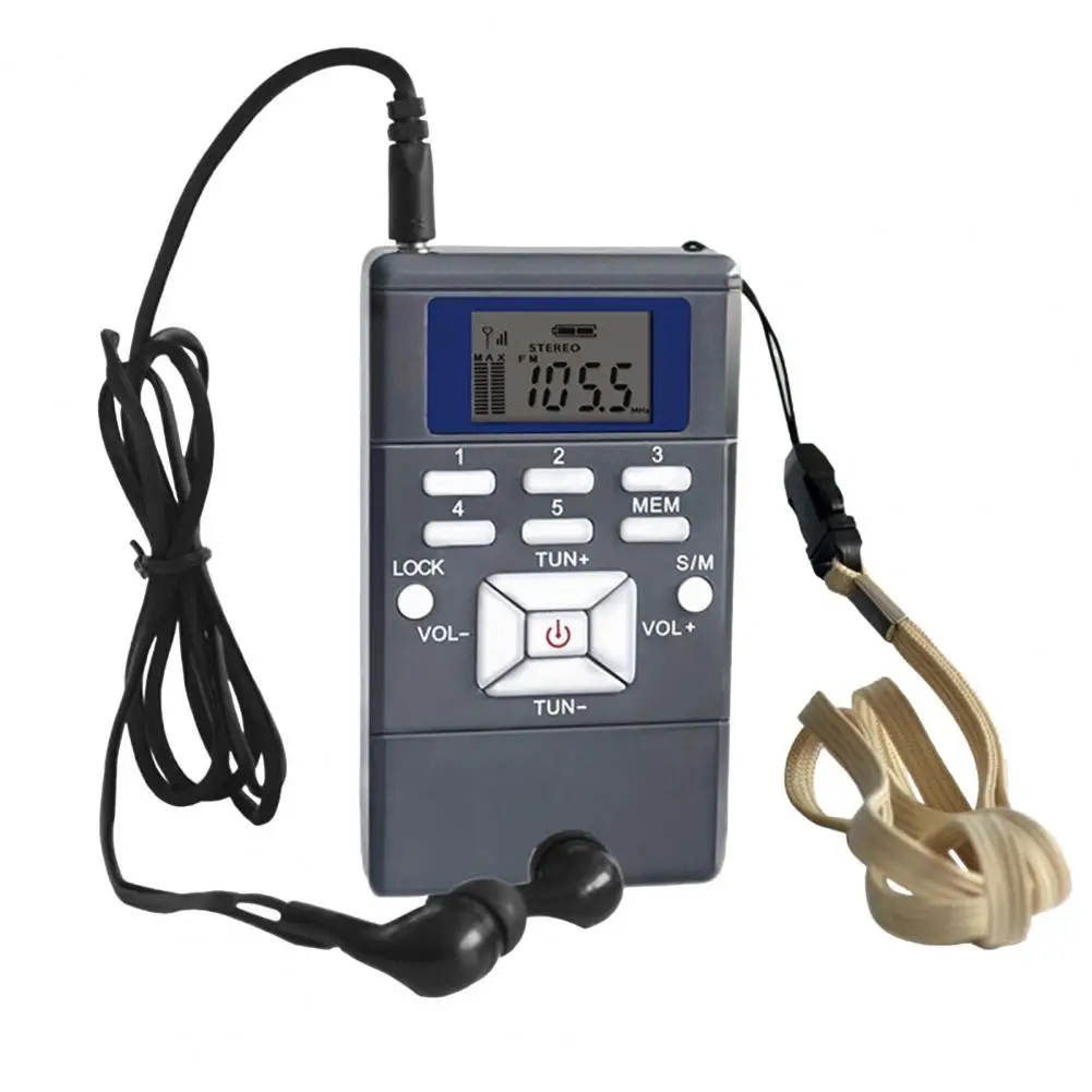 HRD-102 Digital Radio Mini LCD Display 24-hour Digital Clock Stereo FM Radio Receiver With Earphones for the Aged Pocket Speaker