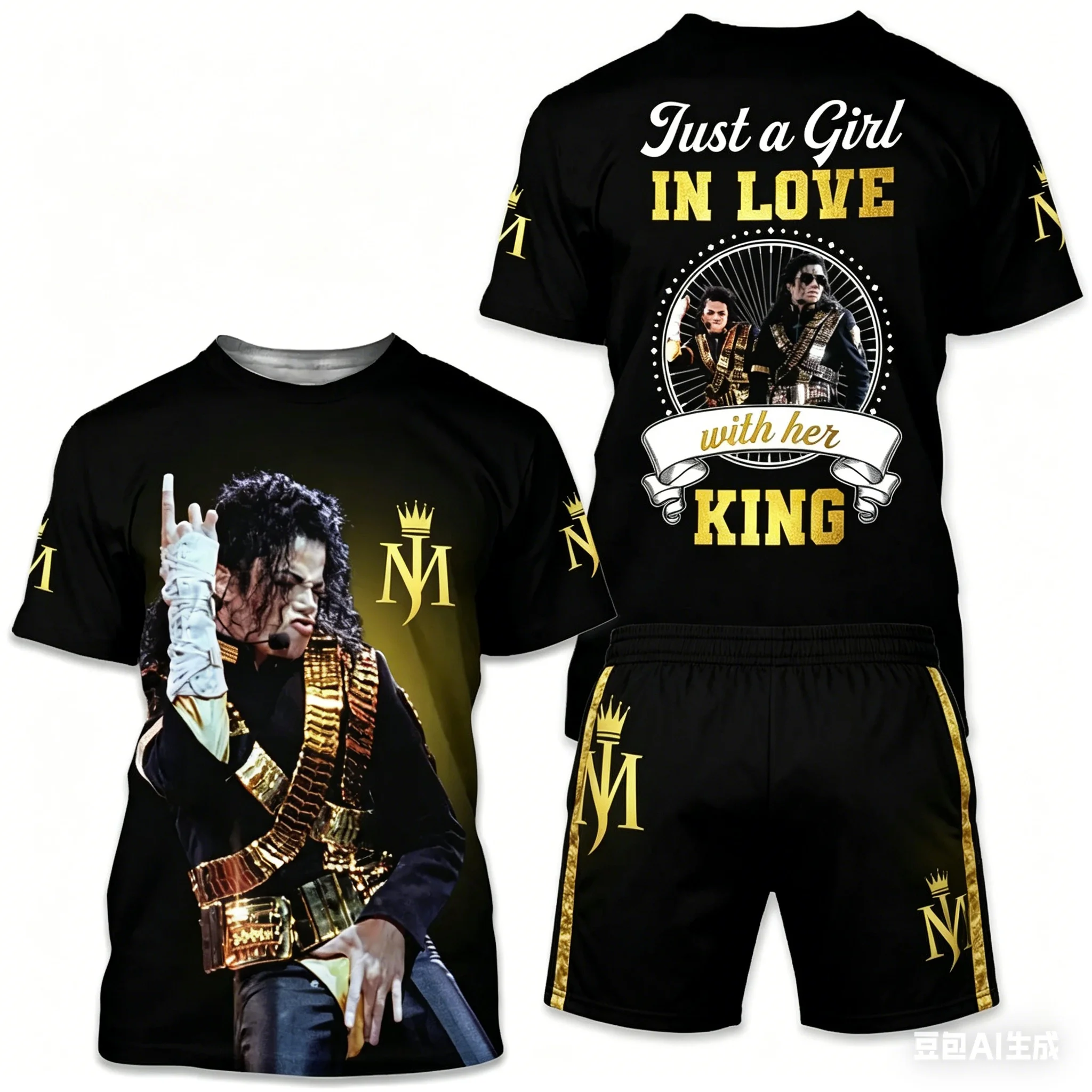 

2026 New Summer Michael Jackson Themed 2PCS Set Breathable Short Sleeve T-Shirt + Drawstring Casual Shorts for Men Women
