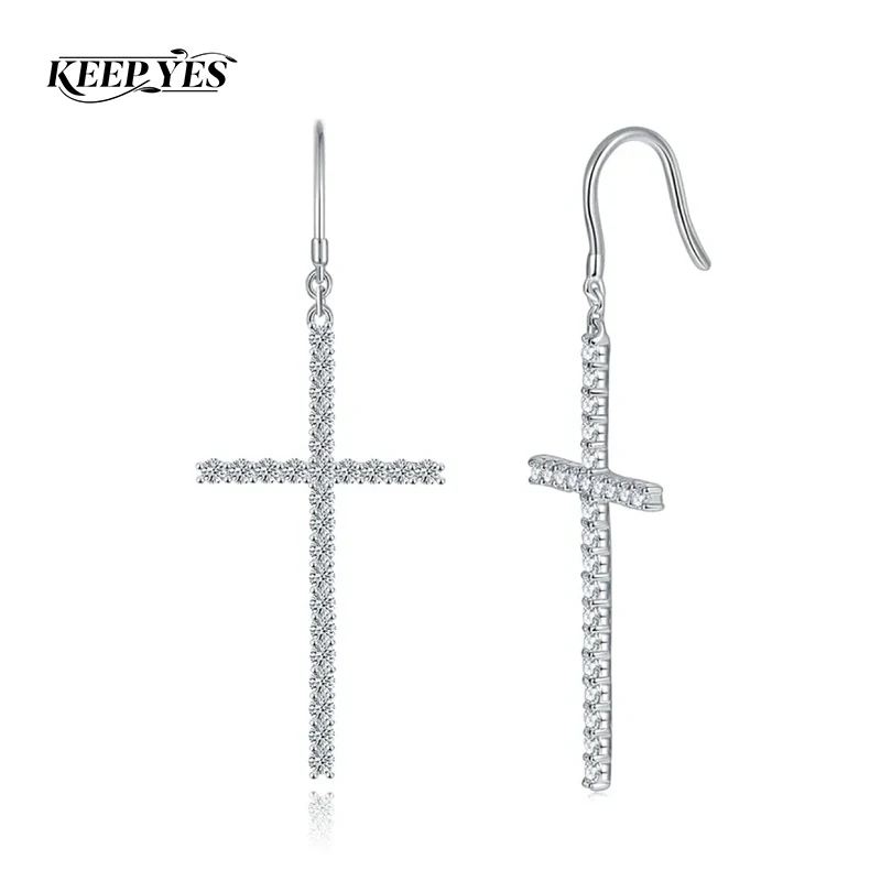 

Серьги-крестики KEEP YES с муассанитом 1.25 карата, покрытие из стерлингового серебра 925 пробы с белым золотом 18 карат, для женщин, свадебные украшения