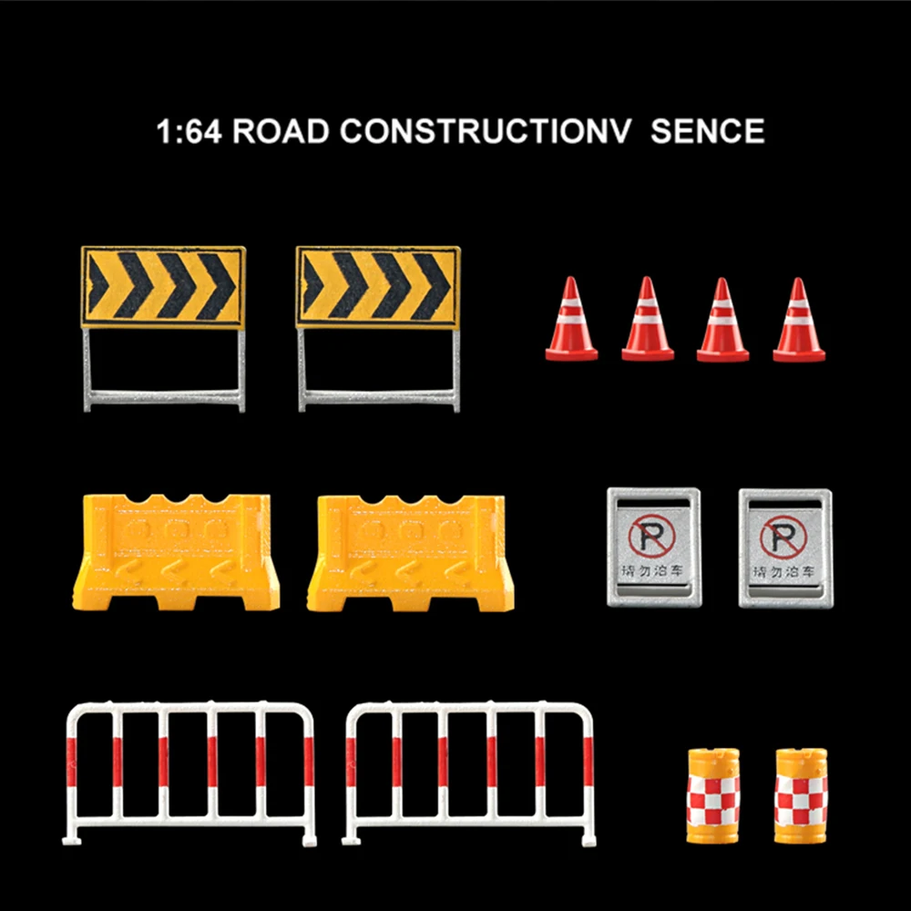 1/64 Roadblock Scene Model Kit, Barrier Set with Traffic Cones, American Style Miniature Diorama Accessories for Car Display
