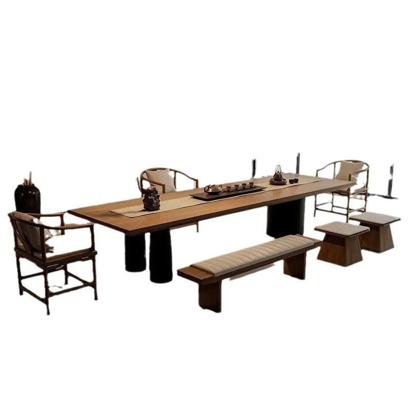 Living room solid wood large board integrated table and chairs household integrated coffee table