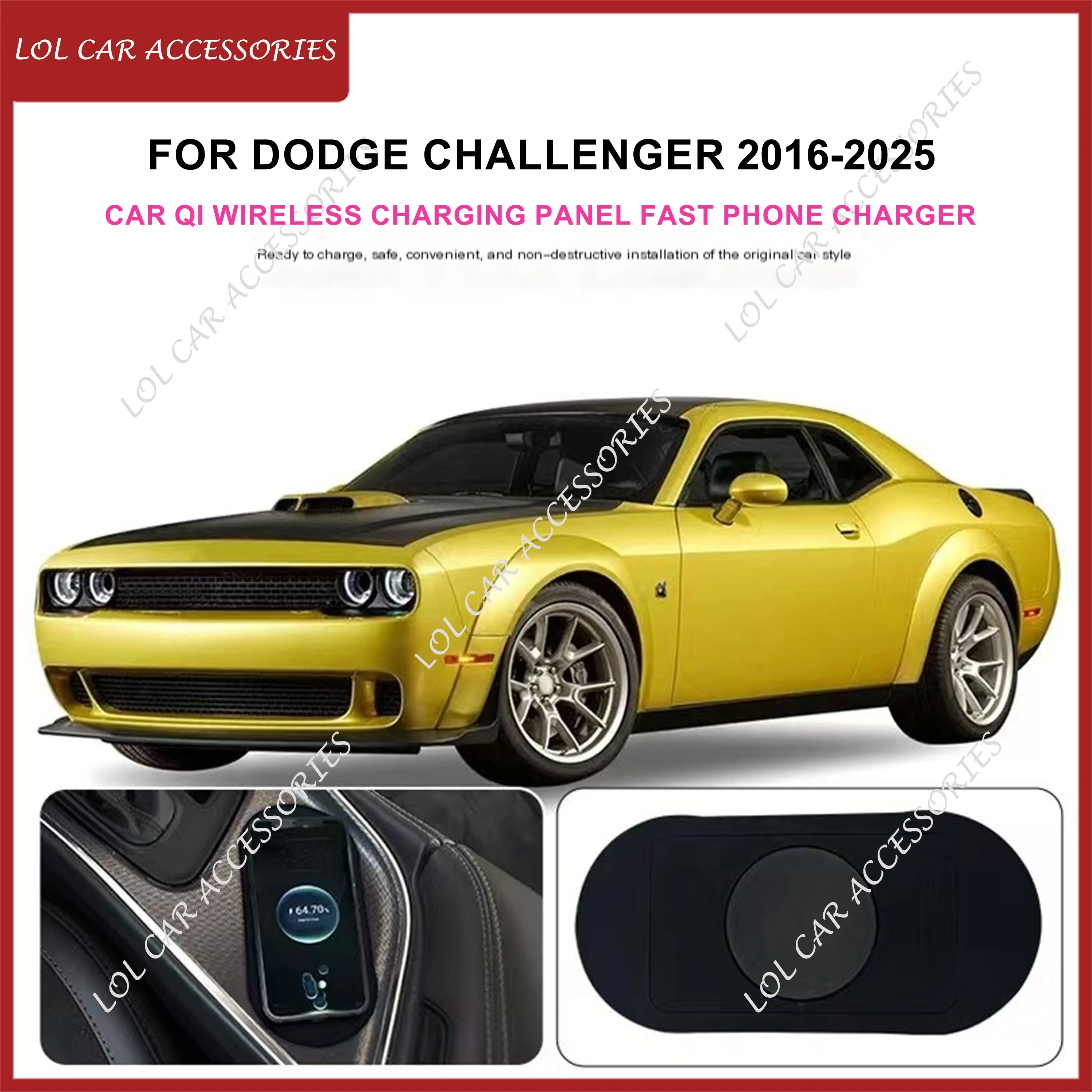 For Dodge Challenger 2016-2025 15W Car QI Wireless Charging Panel Fast Phone Charger Plate Holder