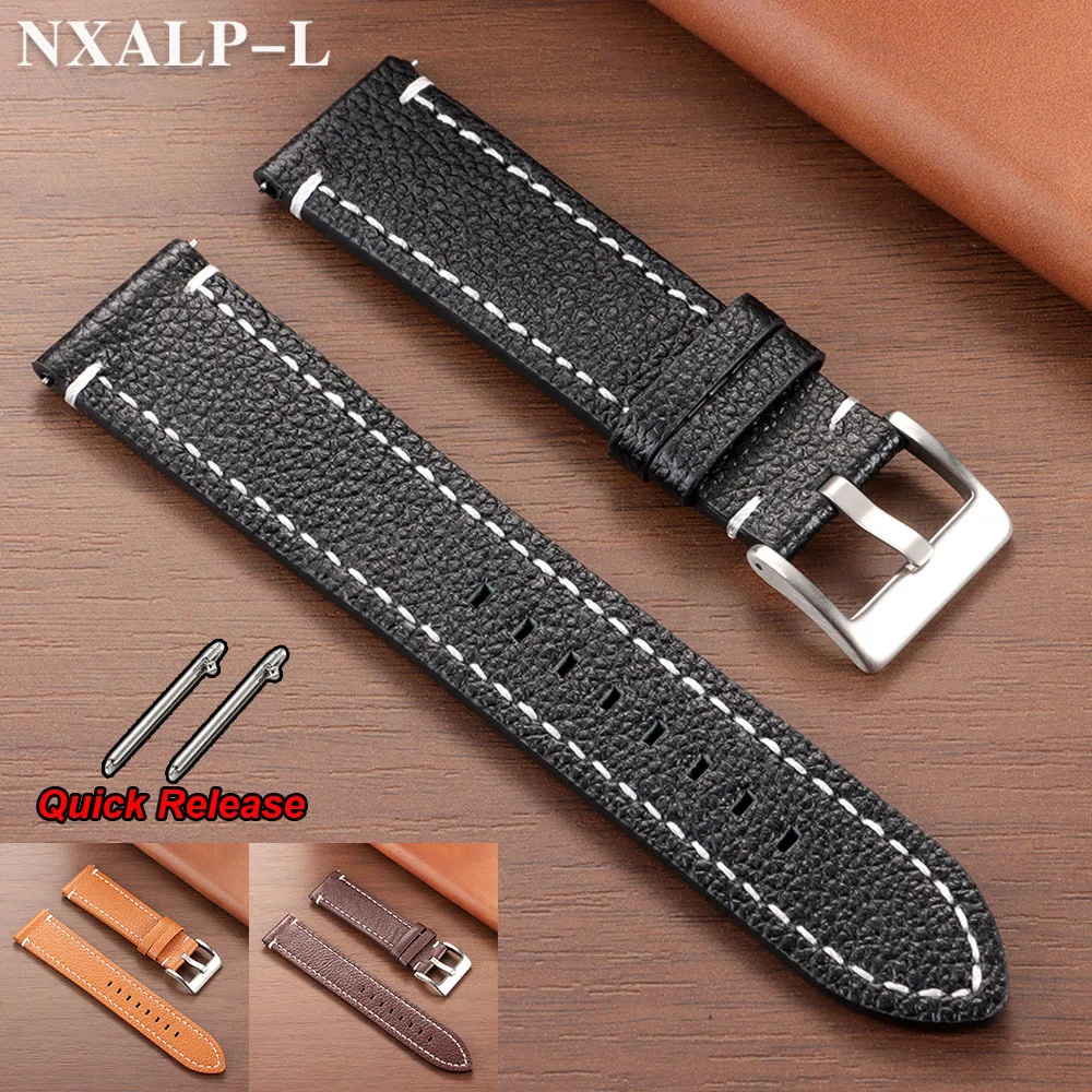 مزدوجة الوجهين جلد البقر الساعات 18/19/20/21/22/24 مللي متر جلد العجل حزام ساعة اليد للنساء الرجال الرياضة الأعمال براكليت الإفراج السريع