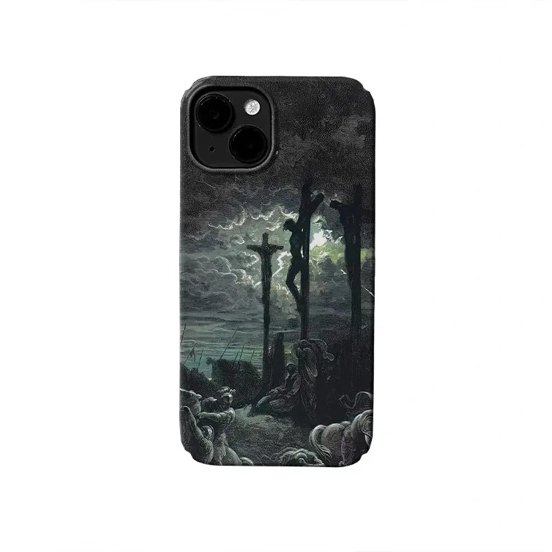 

Ins Korean Dark Cross Phone Case for IPhone 17 Air 16E 15 14 Plus 13 12 Mini 11 Pro Max 12 Pro Back Cover XS XR SE Case
