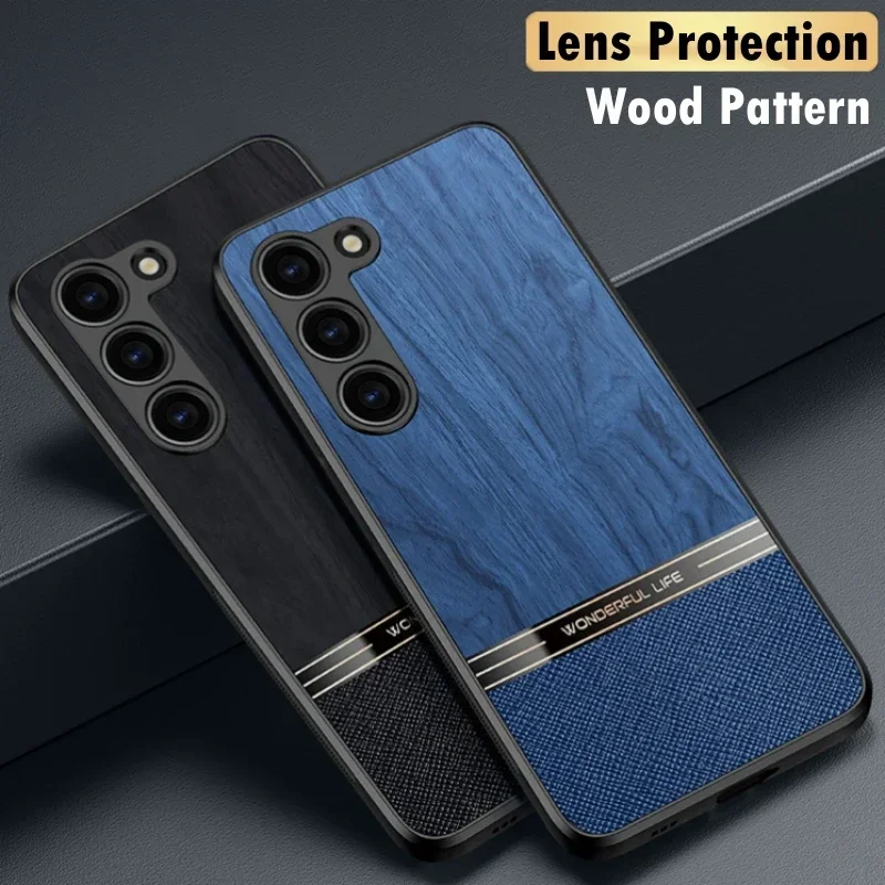 S23 S24 Ultra Wood Pattern Case For Samsung Galaxy S24 S23 S22 S21 Ultra Plus Shockproof Silicone Case Back Cover Funda Capa