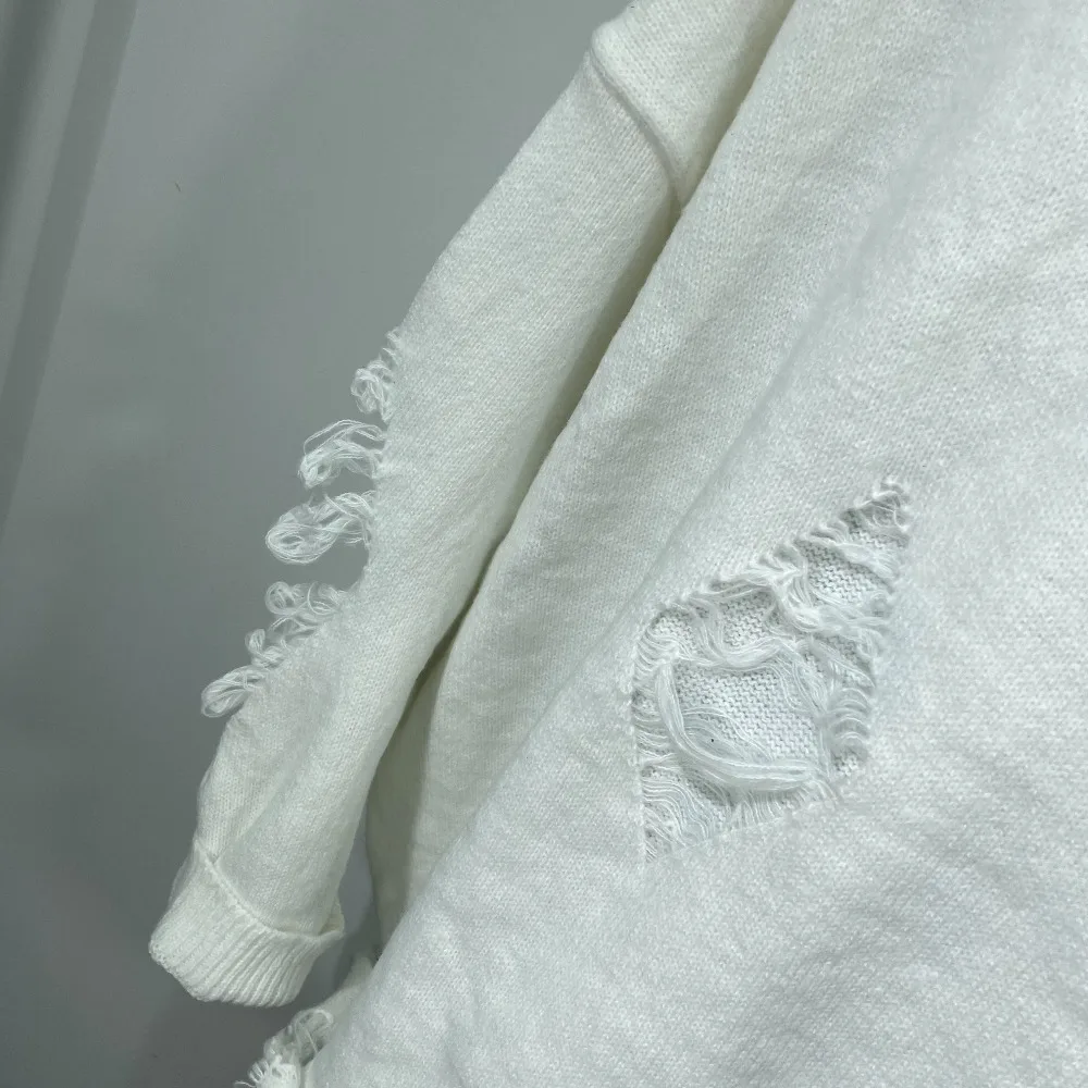 High Street Sweater Dark Style Men's and Women's Loose Sweaters with Holes, Trendy Hip-hop Drop Shoulder Thick Sweater Top