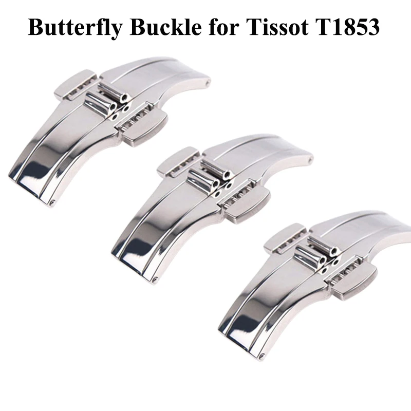 Butterfly Deployment Watch Band Buckle Metal Silver Stainless Steel Watch Strap Clasp Button Accessories for Tissot T1853