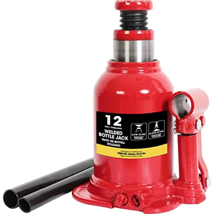 

12 Ton Welded Hydraulic Stubby Low Profile Bottle Jack Red for Heavy Duty Automotive Repair and Maintenance with High Load Ccit