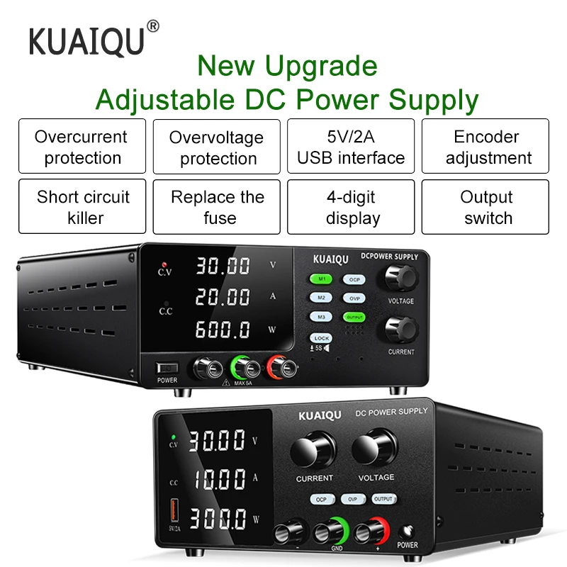 

New Upgrade Adjustable Power Supply DC Bench Laboratory Power Supply 30V20A 30A Charger 160V 60V10A OCP OVP Short Circuit Killer