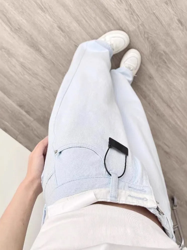 بنطلون جينز نسائي بخصر عالٍ وساق مستقيمة، بنطلون دينيم أزرق ضيق، سروال واسع الساق للتحكم في البطن، مناسب للجسم على شكل كمثرى ...