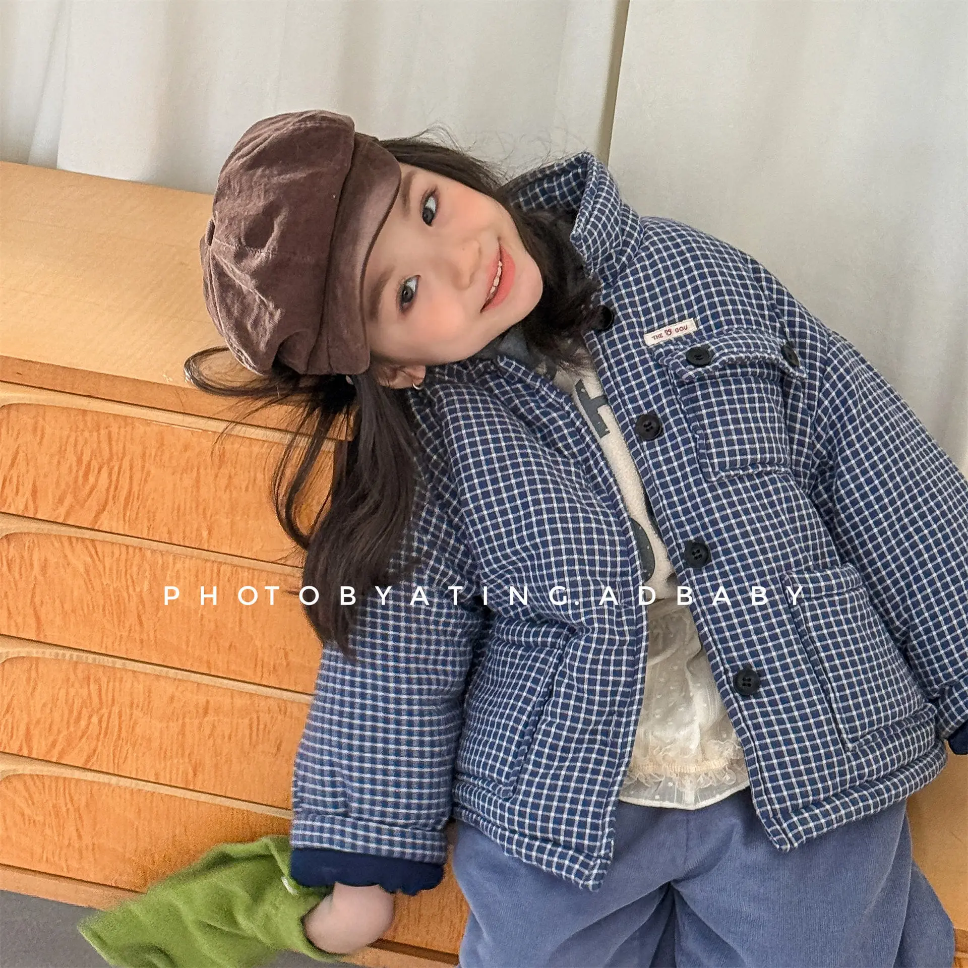 2025 Winter New Children Warm Coat Boys Girls Plaid Cotton Padded Jacket Kids Plus Velvet Thick Long Sleeve Coat Baby Clothes