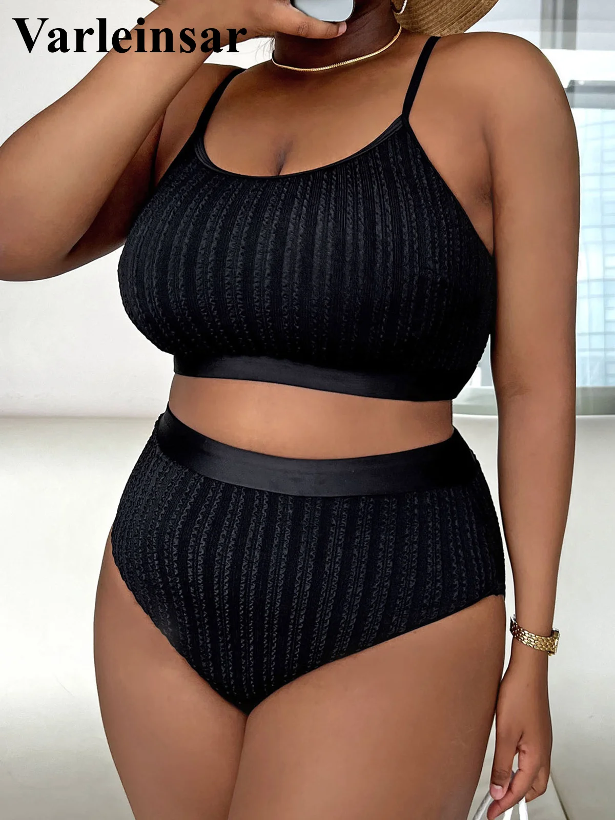 0XL - 4XL Ribbed Bikini Large Size Swimwear Plus Size Women Swimsuit Female Two-pieces Bikini set Bather Bathing Suit Swim V4987