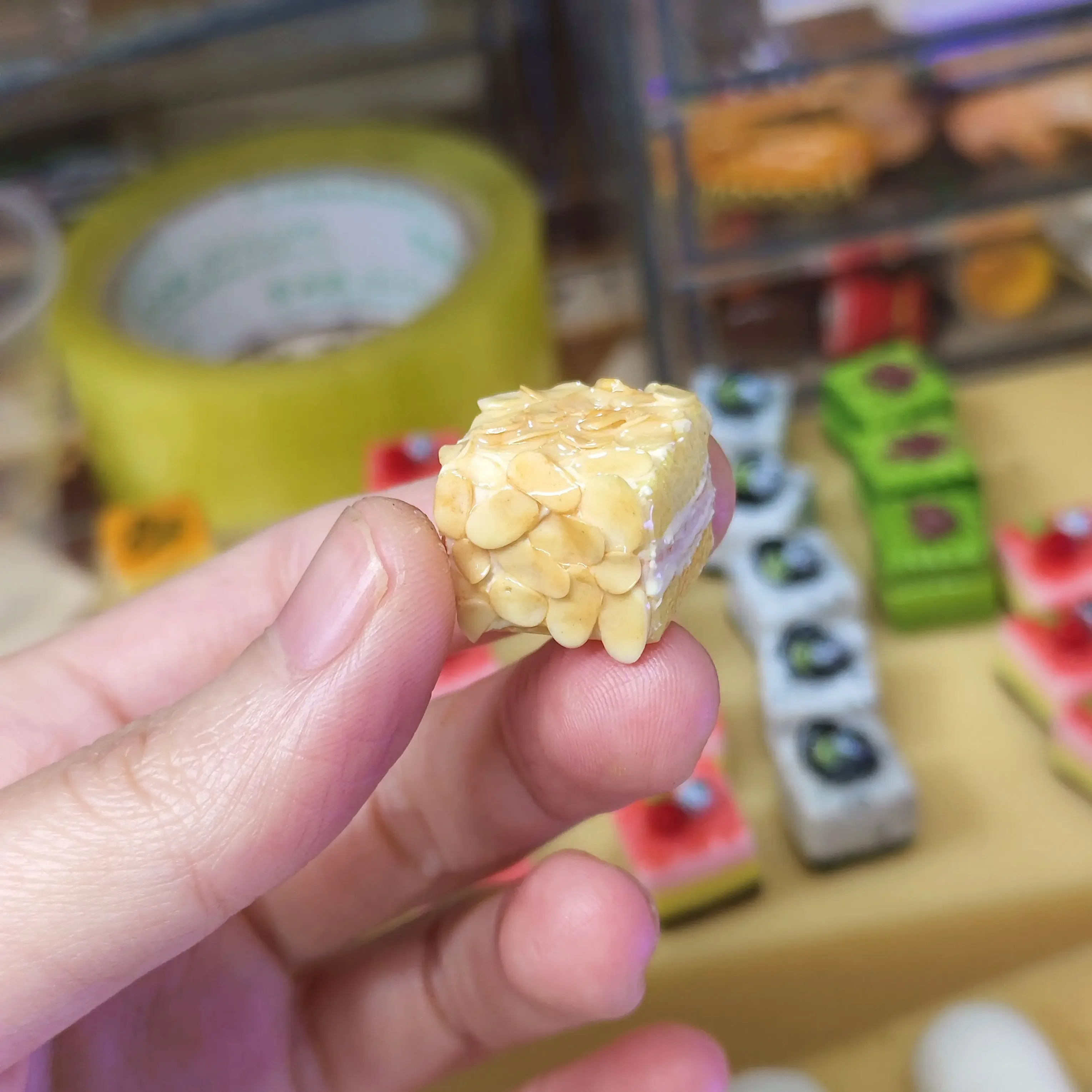 Handmade DIY Clay Original Almond Slices Cream Cake Keycaps Miniature Food Play Personalized Cross Shaft Customization