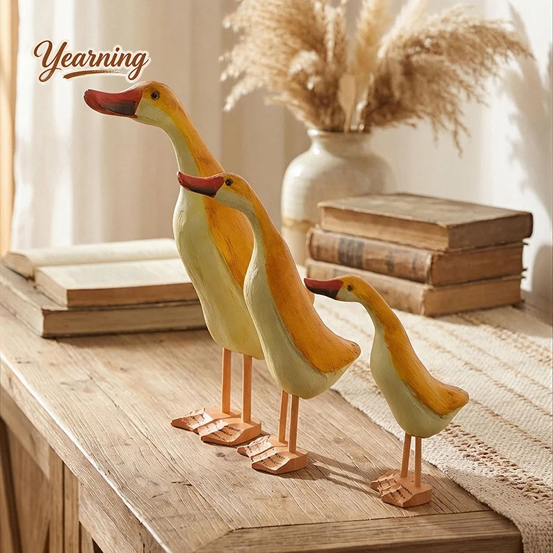 Nordic Style Wooden Duck Set Craft Ornament Home Garden Decor Creative Gift