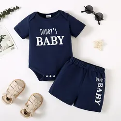 Newborn Baby Boy Set Short Sleeved Letter Bodysuit +Shorts Two-Piece Set, 0-2 Year old Boy Summer Sports Style  Casual wear