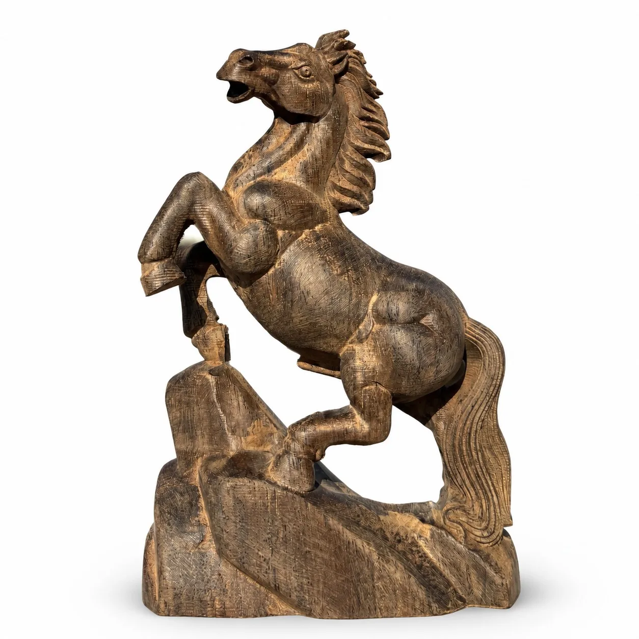 Hand Carved Vietnamese Agarwood Galloping Horse Statue for Chinese Feng Shui Office Desk Tabletop Zodiac Decor Gift