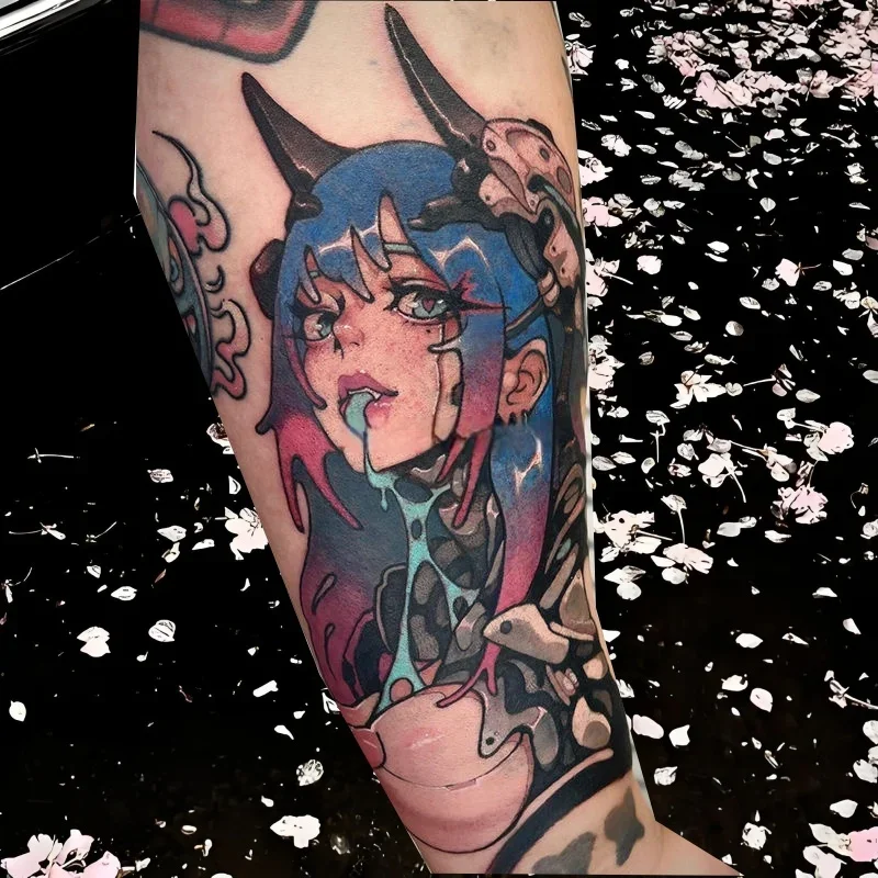 

Anime Temporary Tattoos Durable Cartoon Mechanical Ox Girl Waterproof Fake Tattoo Realistic Body Art Tatoo Body Stickers
