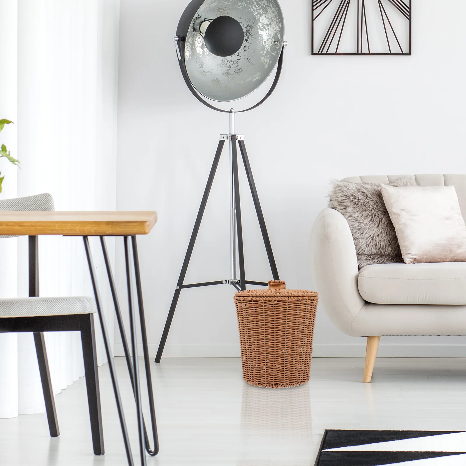 가정용 라탄 수납 바구니 뚜껑 플라스틱 짜임 바구니 침실 세탁실 욕실 정리함 잡동사니 수납 바구니