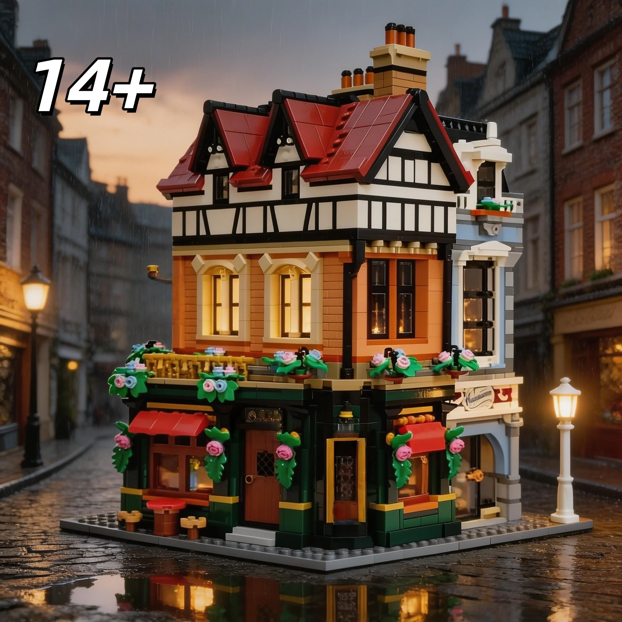 

3266p2026new creative building blocks city street view brick toy building model adult difficult assembly holiday gift