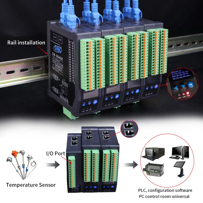 4-قناة التناظرية المدخلات واجهة Modbus محول RS485 إيثرنت وحدة اكتساب المقاومة الحرارية PT100 المدخلات RTD عن بعد #3