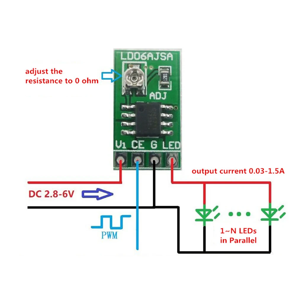 DC 3.3V 3.7V 5V LED Driver 30-1500MA Constant Current Adjustable Module PWM Control Board for USB LED flashlight 18650 Li-ion