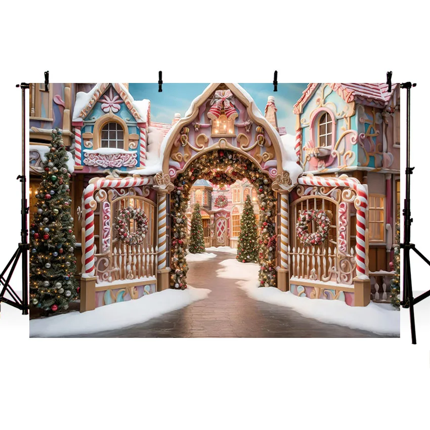Mehofond التصوير خلفية ، عيد الميلاد الزنجبيل البيت ، شجرة عيد الميلاد ، الأسرة صورة ديكور ، خلفية استوديو الصور ، الشتاء