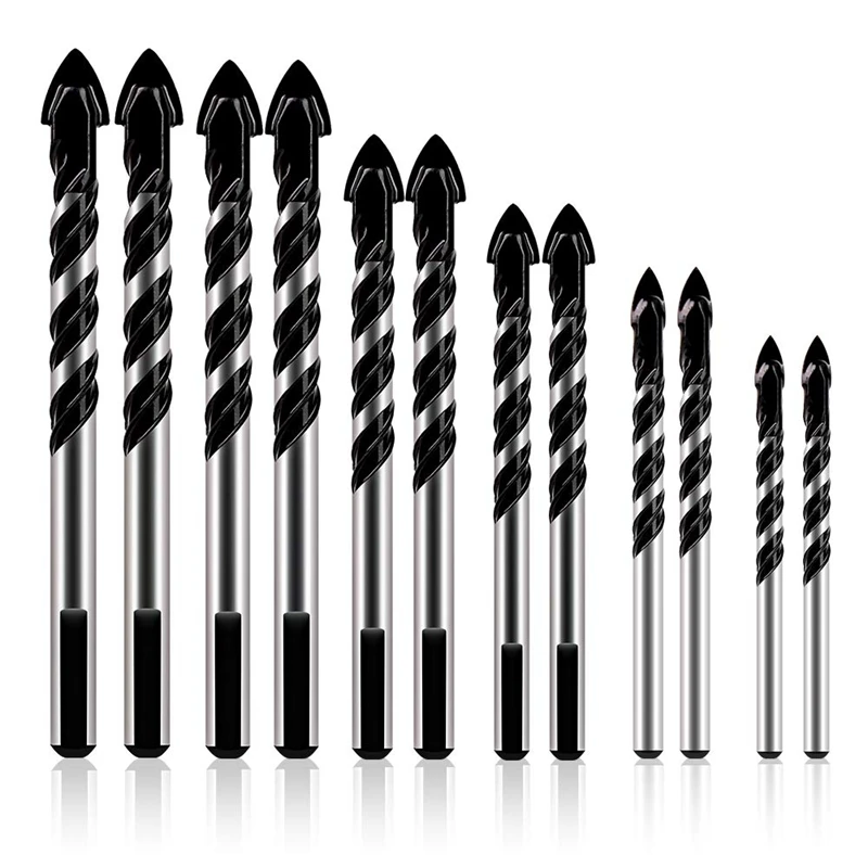 Carboneto de tungstênio alvenaria Brocas Set, profissional Tile Bit, Broca de concreto, 4mm-12mm, 12pcs