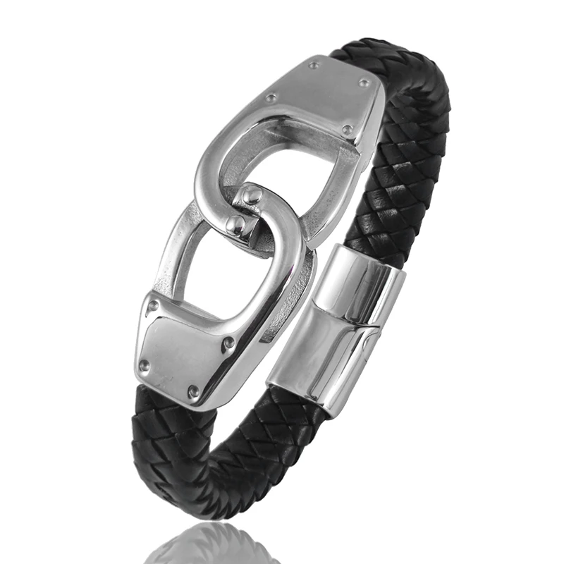 Classic Infinite Symbol Leather Bracelet Multi-layer Men Stainless Steel Punk Magnetic Clasp Bangle for Friend Charm Jewelry