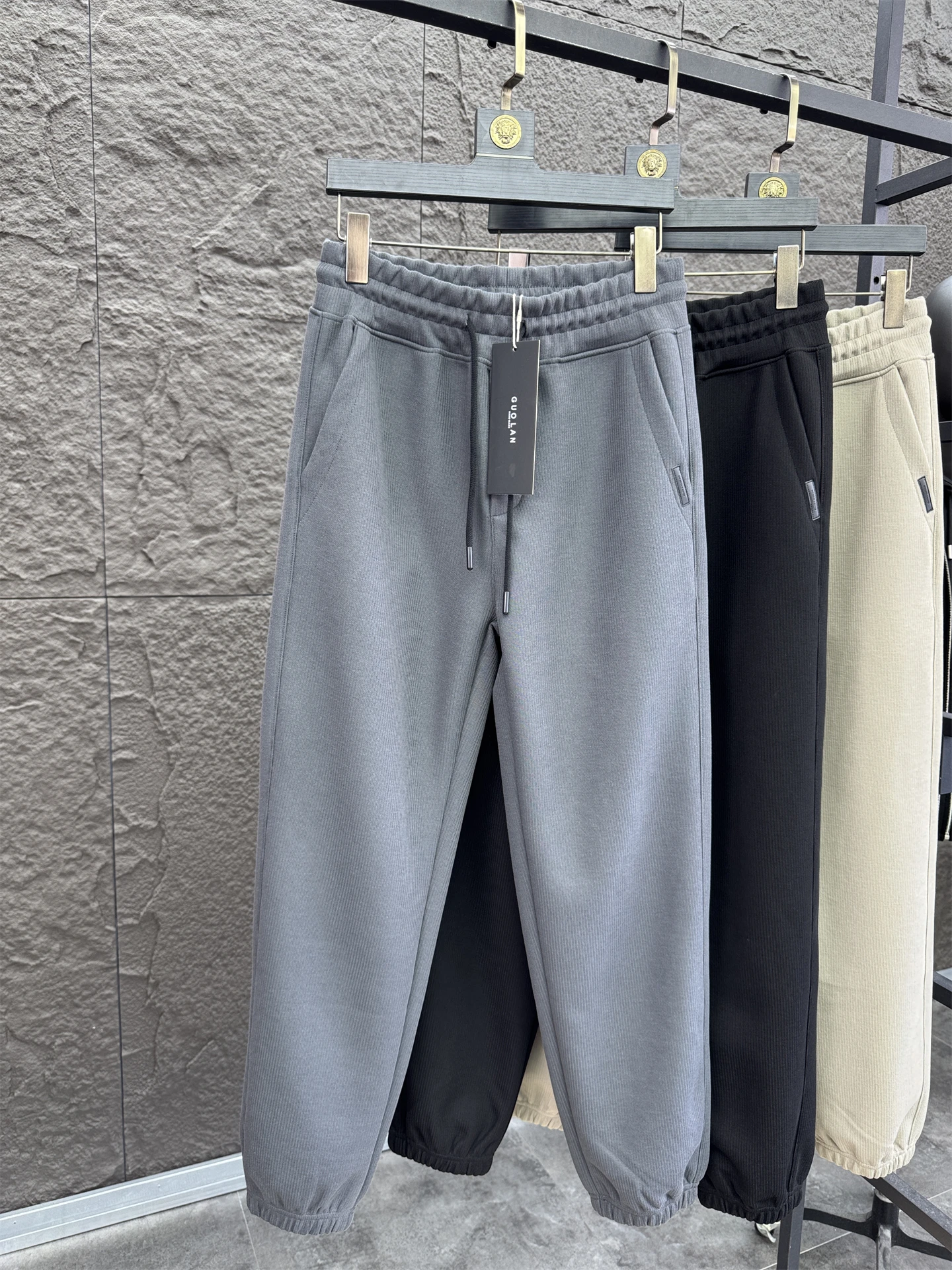 

Svip Sli Thiened Comfortable Slim Fit Casual Pants Men's Autumn Faion Trousers with Cuff Polyester Cotton Blend